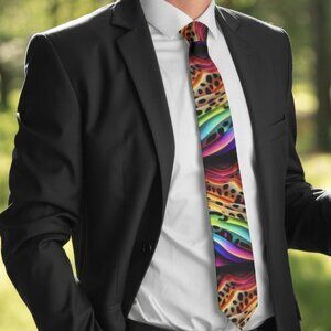 Tie Trippy Cheetah Leopard Op Art Necktie Hippie Psychedelic Tie Dye Rave